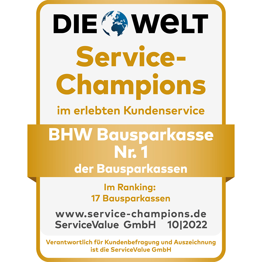 Die BHW Bausparkasse ist Service-Champion 2022