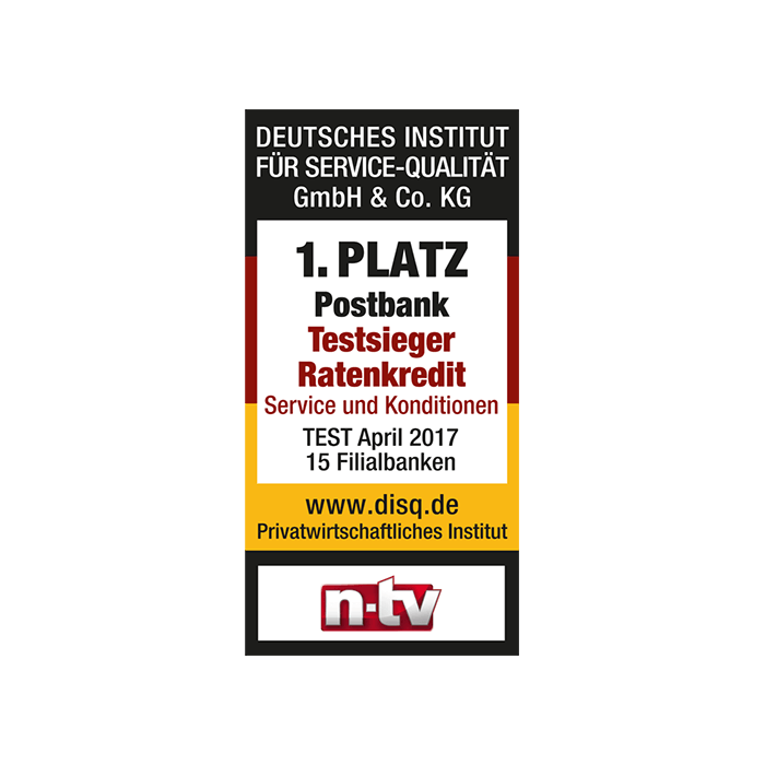 Postbank ist Testsieger im Ratenkredit-Test von n-tv