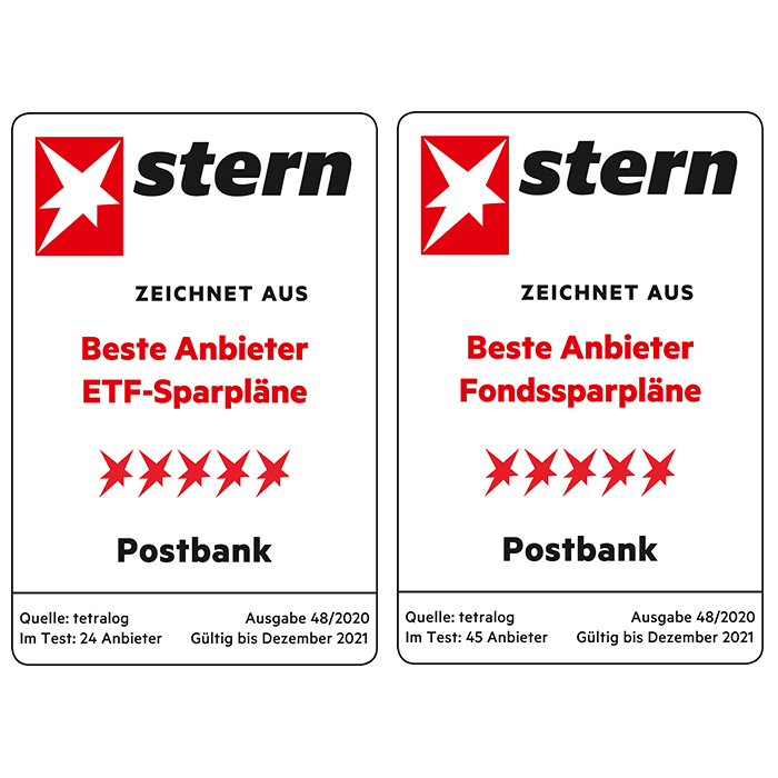 Stern zeichnet Postbank als einen der besten Anbieter für ETF- und Fondssparpläne aus