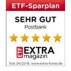 Im ETF-Sparplantest des ETF EXTRA Magazins 01/2020 erh&#228;lt die Postbank als einzige Filialbank die Auszeichnung „Empfehlung“ mit 5 von 5 Sternen.