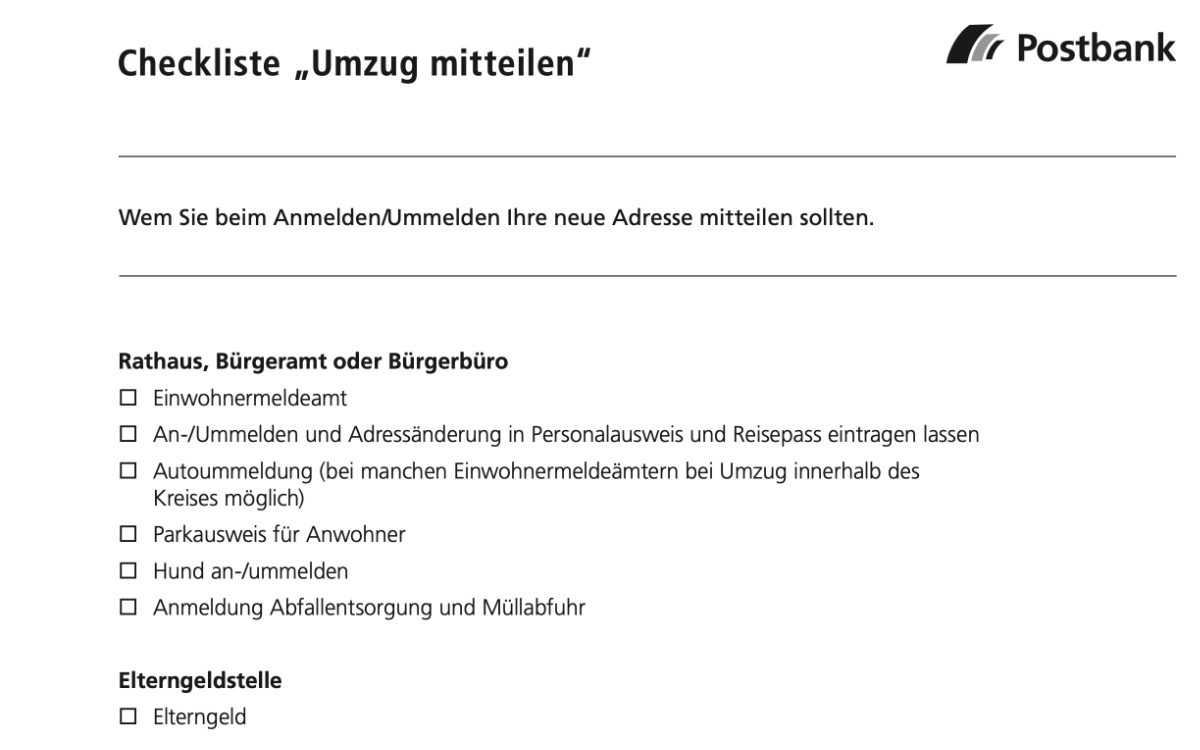 Checkliste zum Umzug