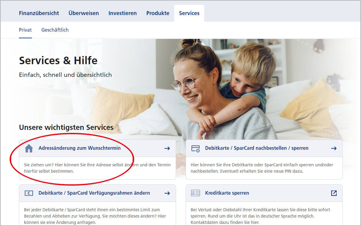 Adressänderung zum Wunschtermin – Service auswählen
