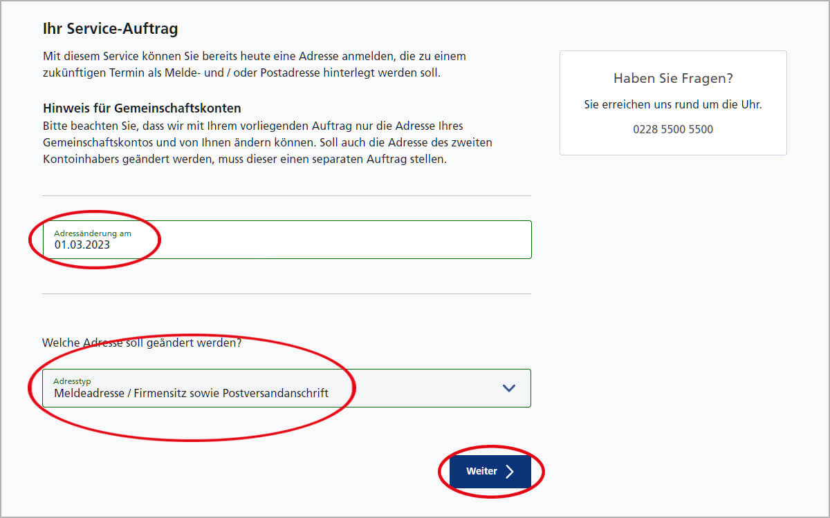 Adressänderung zum Wunschtermin – Angaben vervollständigen