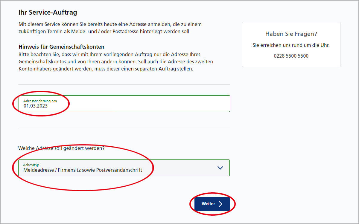 Adressänderung zum Wunschtermin – Angaben vervollständigen