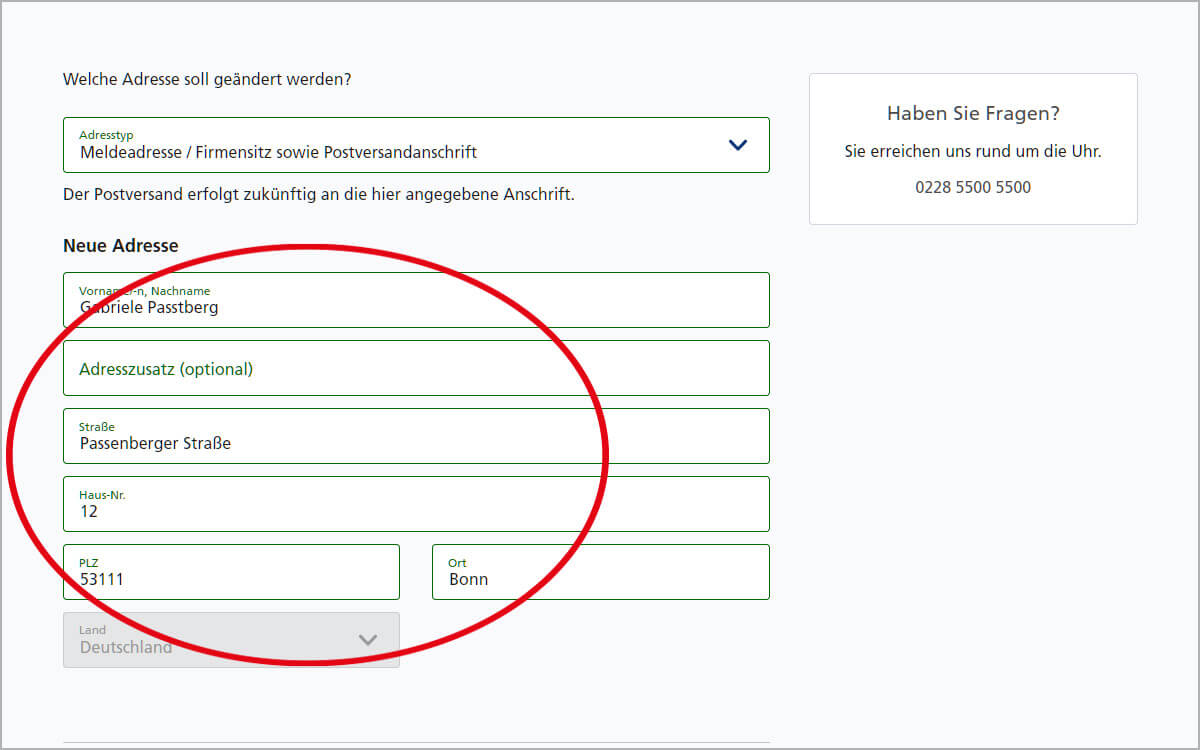 Adressänderung zum Wunschtermin – Neue Adresse eingeben