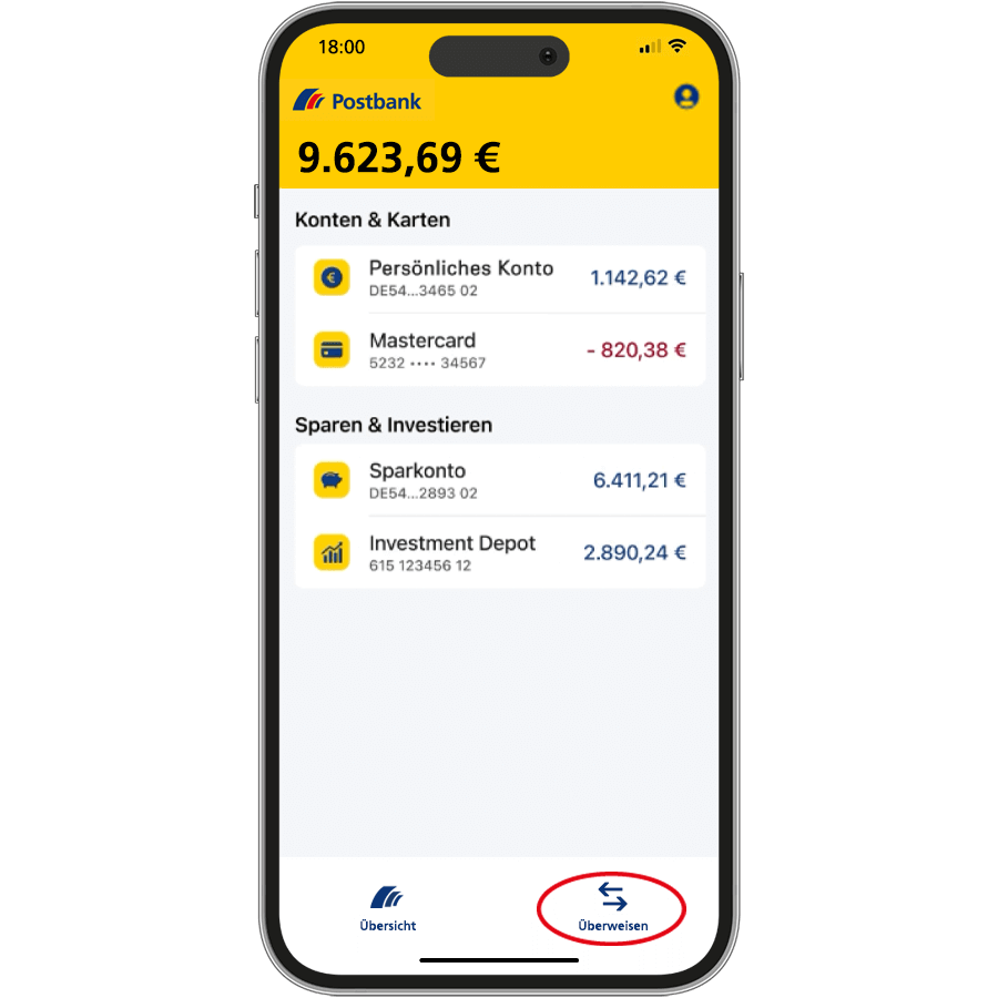 Erste Schritte mit der Postbank App – Überweisung veranlassen
