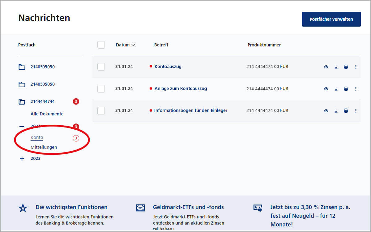 Kontoauszug herunterladen und ausdrucken | Postbank