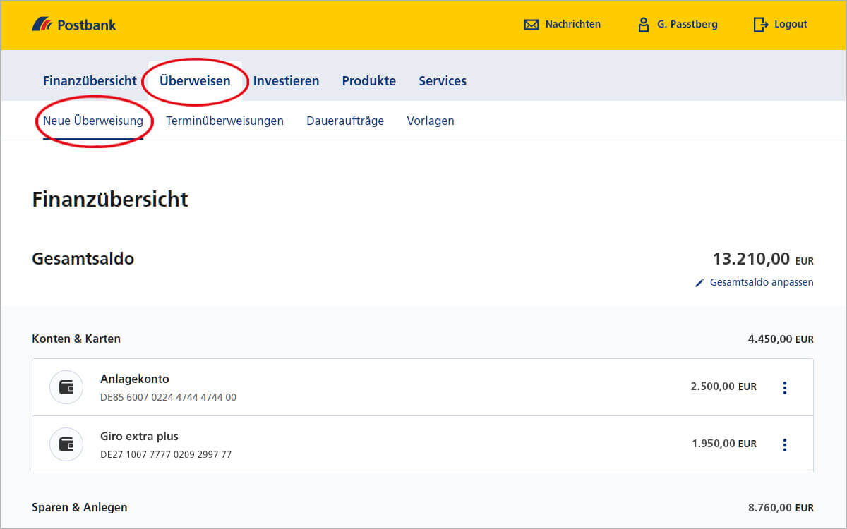 Geld auf ein eigenes Postbank Konto übertragen so geht’s Postbank