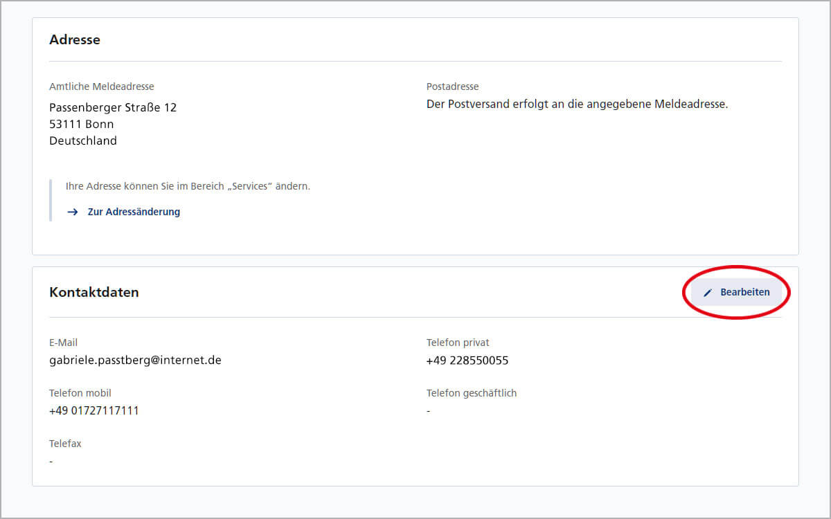 Kontaktdaten bearbeiten