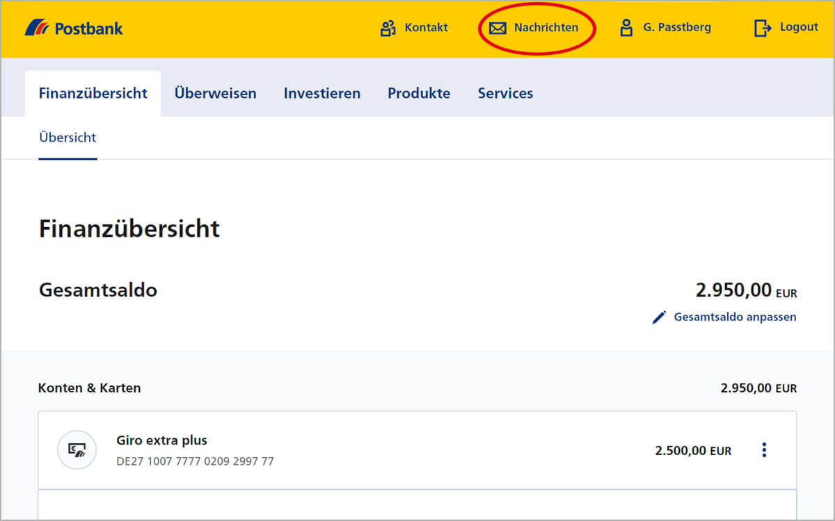 So empfangen Sie Nachrichten im Postbank Online-Banking – Nachrichten aufrufen