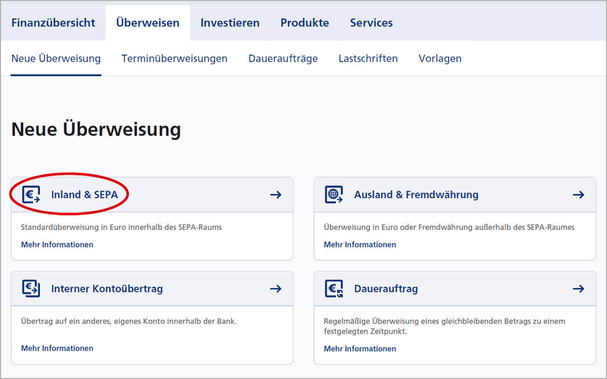 So starten Sie das neue Postbank Banking & Brokerage – Überweisungsart festlegen