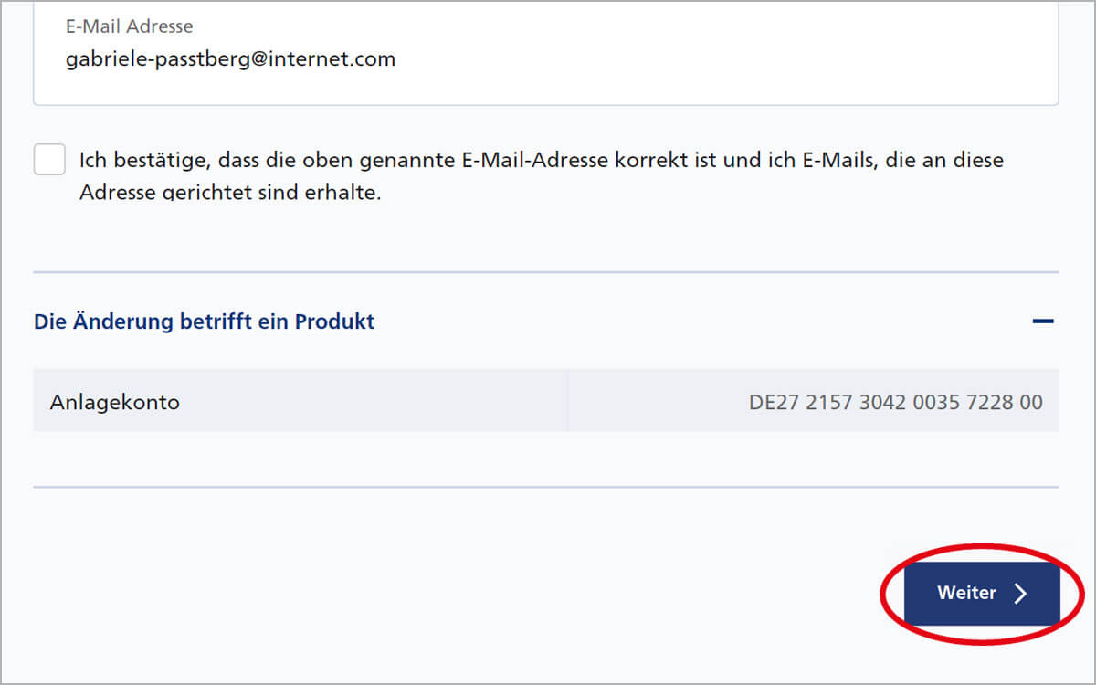 Postfach für das Wertpapierdepot aktivieren – E-Mail-Adresse hinterlegen - weiter