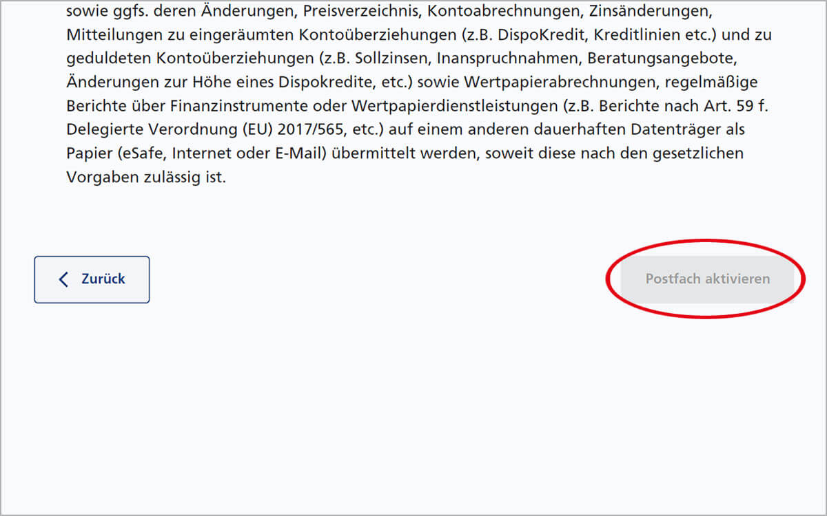 Postfach für das Wertpapierdepot aktivieren – Postfach aktivieren
