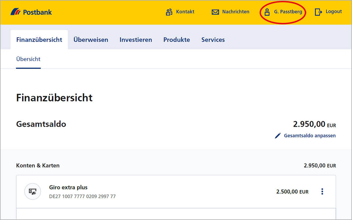 So empfangen Sie Nachrichten im Postbank Online-Banking – Benutzerprofil aufrufen