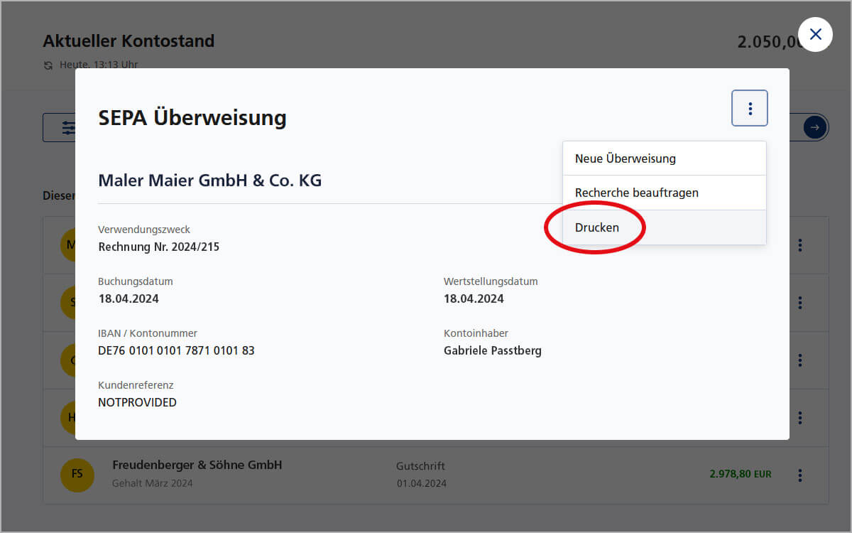 So drucken Sie Überweisungen im OnlineBanking aus Postbank