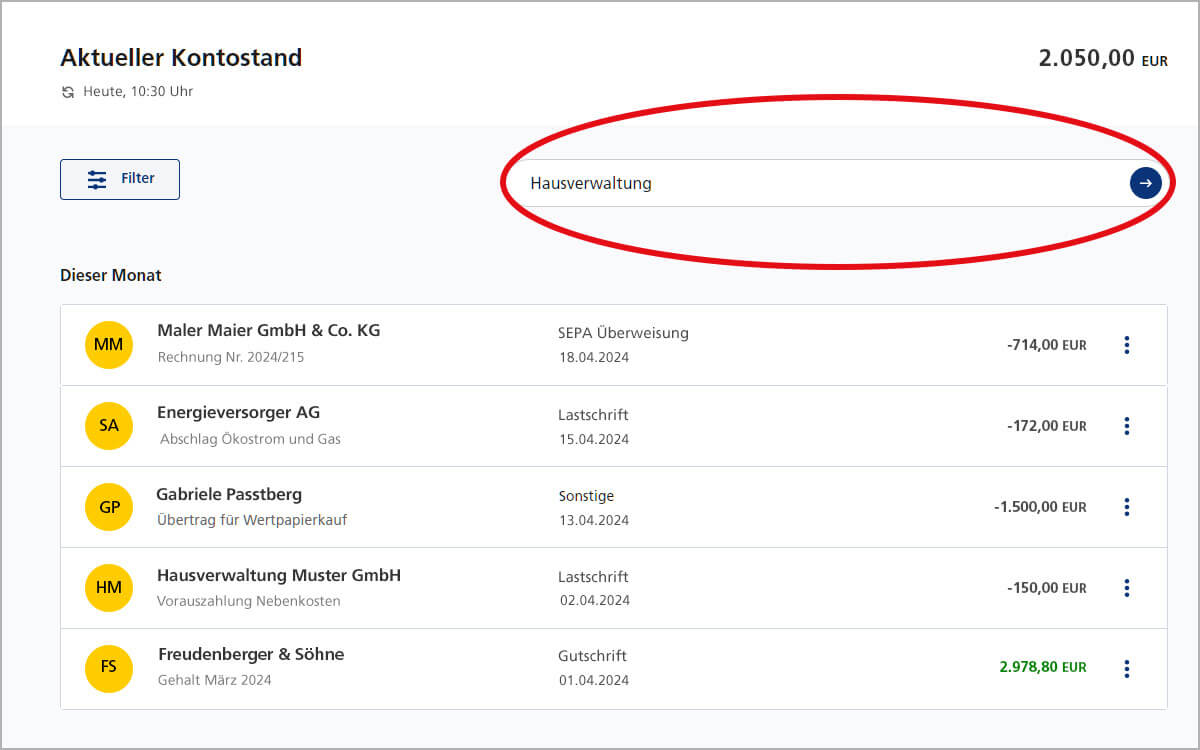 Umsätze im OnlineBanking anzeigen lassen und filtern Postbank
