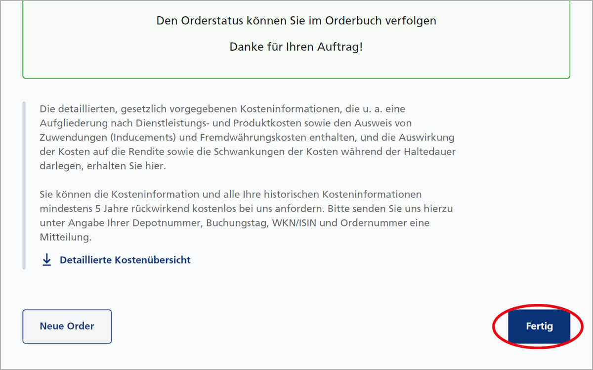 Wertpapiere ordern – Fertig