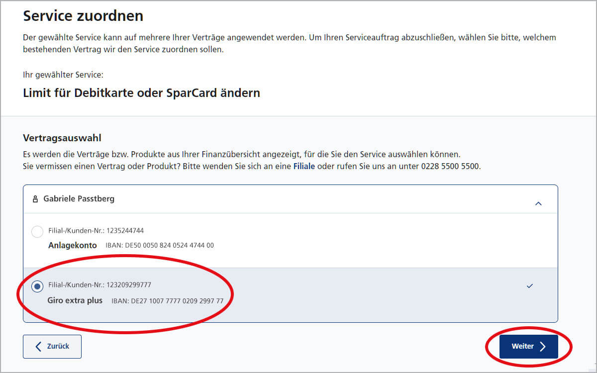 Debitkarte / SparCard Verfügungsrahmen ändern Postbank