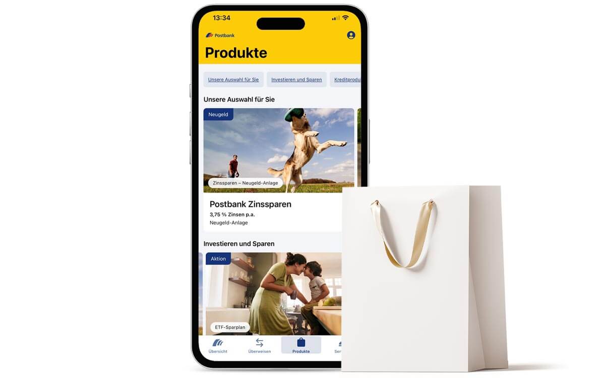 Ein Symbolbild mi einem Smartphone und einer Einkaufstasche