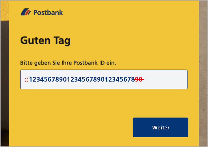 Ihre Postbank ID besteht aus mehr als 28 Zeichen?