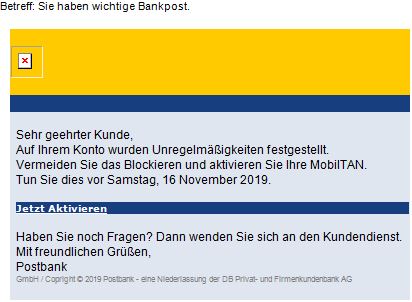 Phishing-Mails zur vermeintlichen „Aktivierung von MobileTAN“