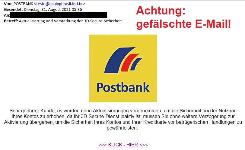 Beispiel einer Phishing E-Mail