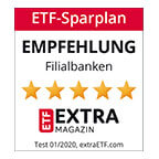 Im ETF-Sparplantest des ETF EXTRA Magazins 01/2020 erhält die Postbank als einzige Filialbank die Auszeichnung „Empfehlung“ mit 5 von 5 Sternen.